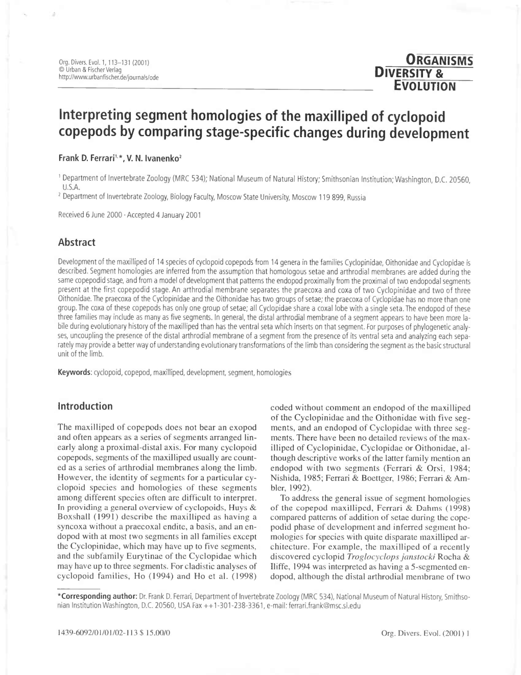 Interpreting Segment Homologies of the Maxilliped of Cyclopoid Copepods by Comparing Stage-Specific Changes During Development