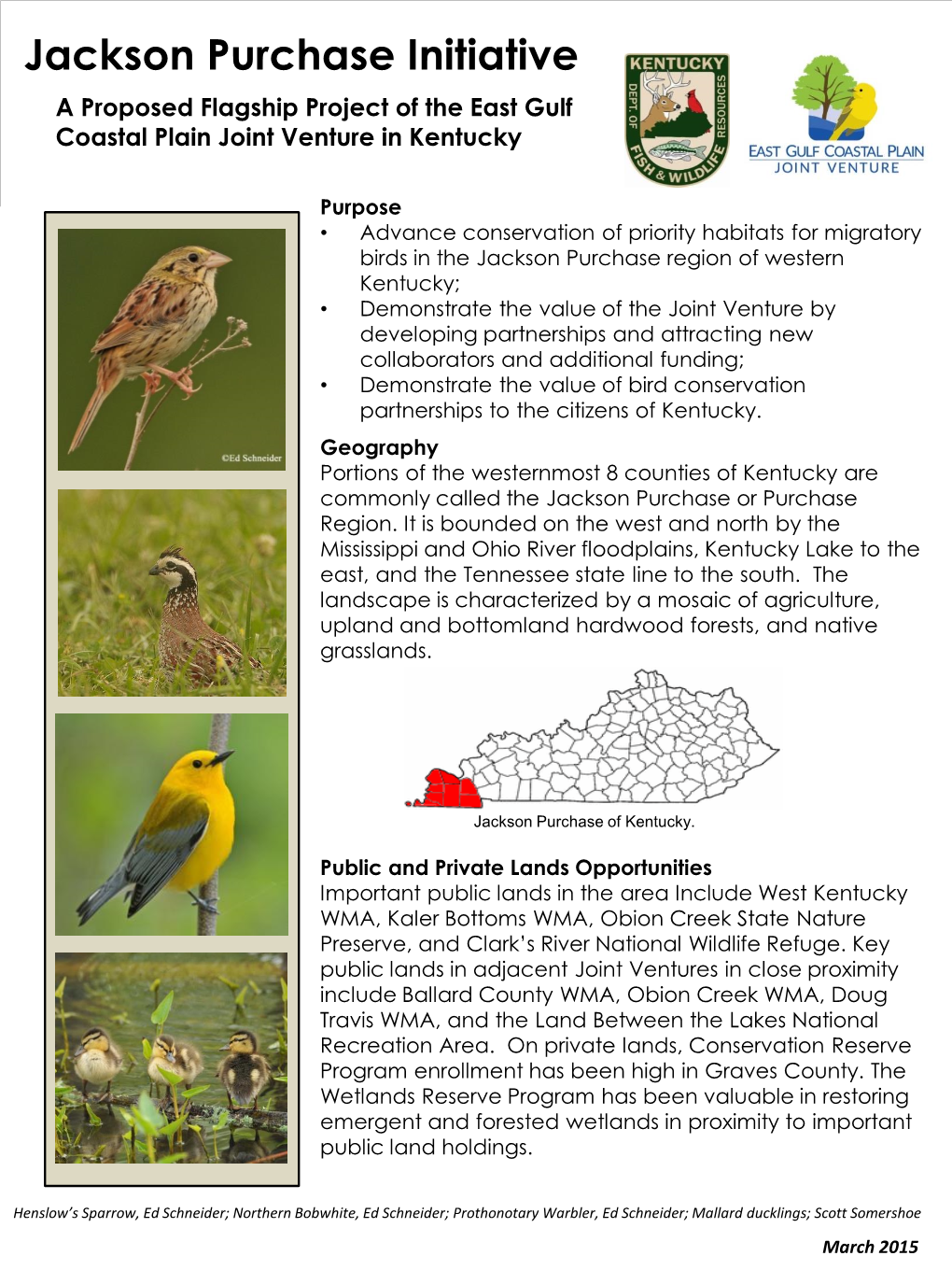 Jackson Purchase Initiative a Proposed Flagship Project of the East Gulf Coastal Plain Joint Venture in Kentucky