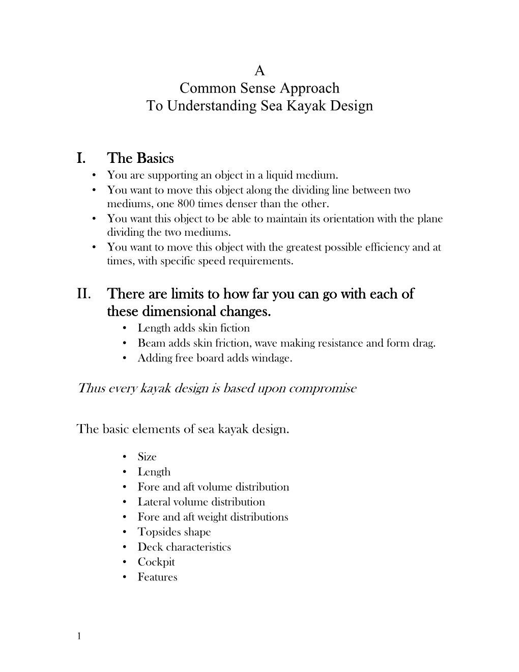 A Common Sense Approach to Understanding Sea Kayak Design I