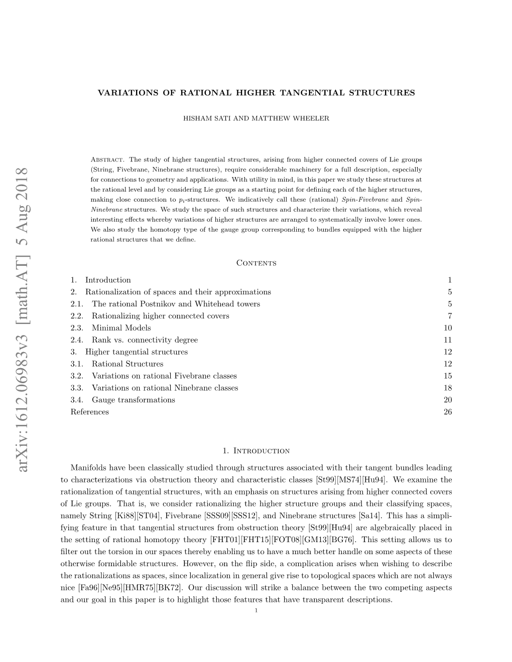 Arxiv:1612.06983V3 [Math.AT] 5 Aug 2018 to Characterizations Via Obstruction Theory and Characteristic Classes [St99][MS74][Hu94]