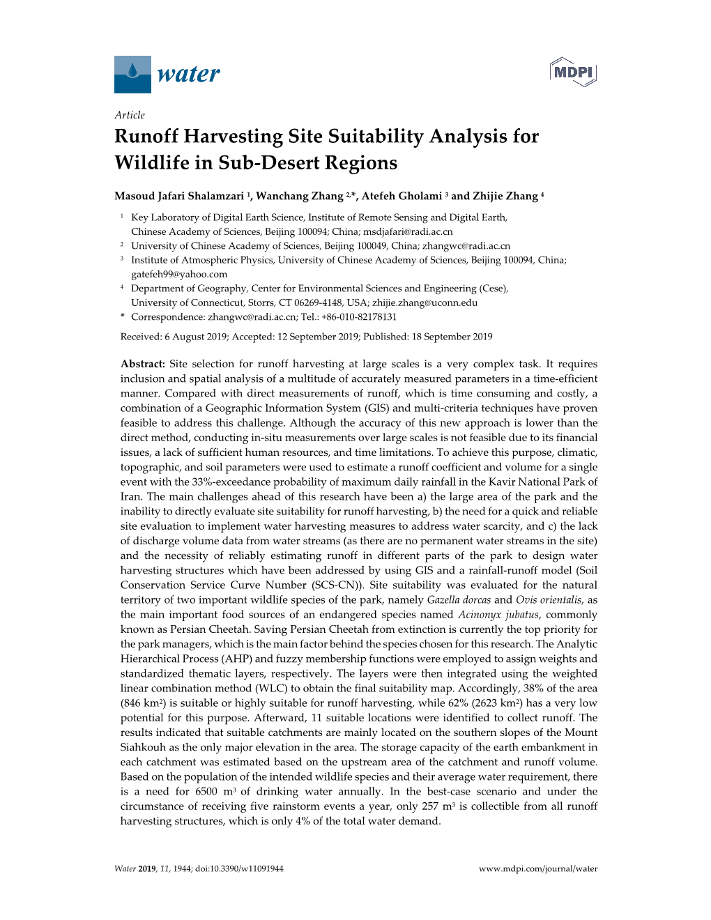 Runoff Harvesting Site Suitability Analysis for Wildlife in Sub-Desert Regions