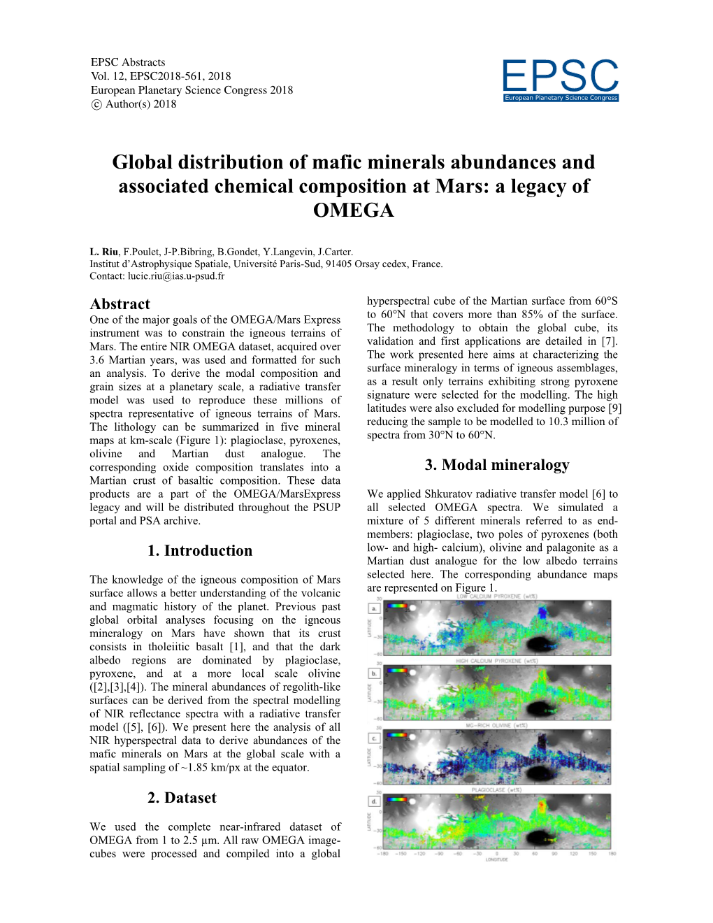 Global Distribution of Mafic Minerals Abundances and Associated Chemical Composition at Mars: a Legacy of OMEGA