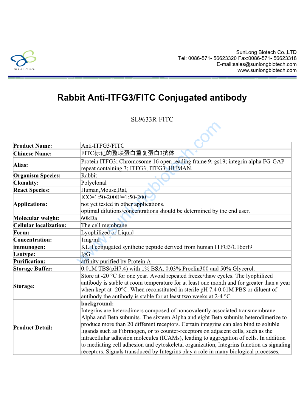 Rabbit Anti-ITFG3/FITC Conjugated Antibody