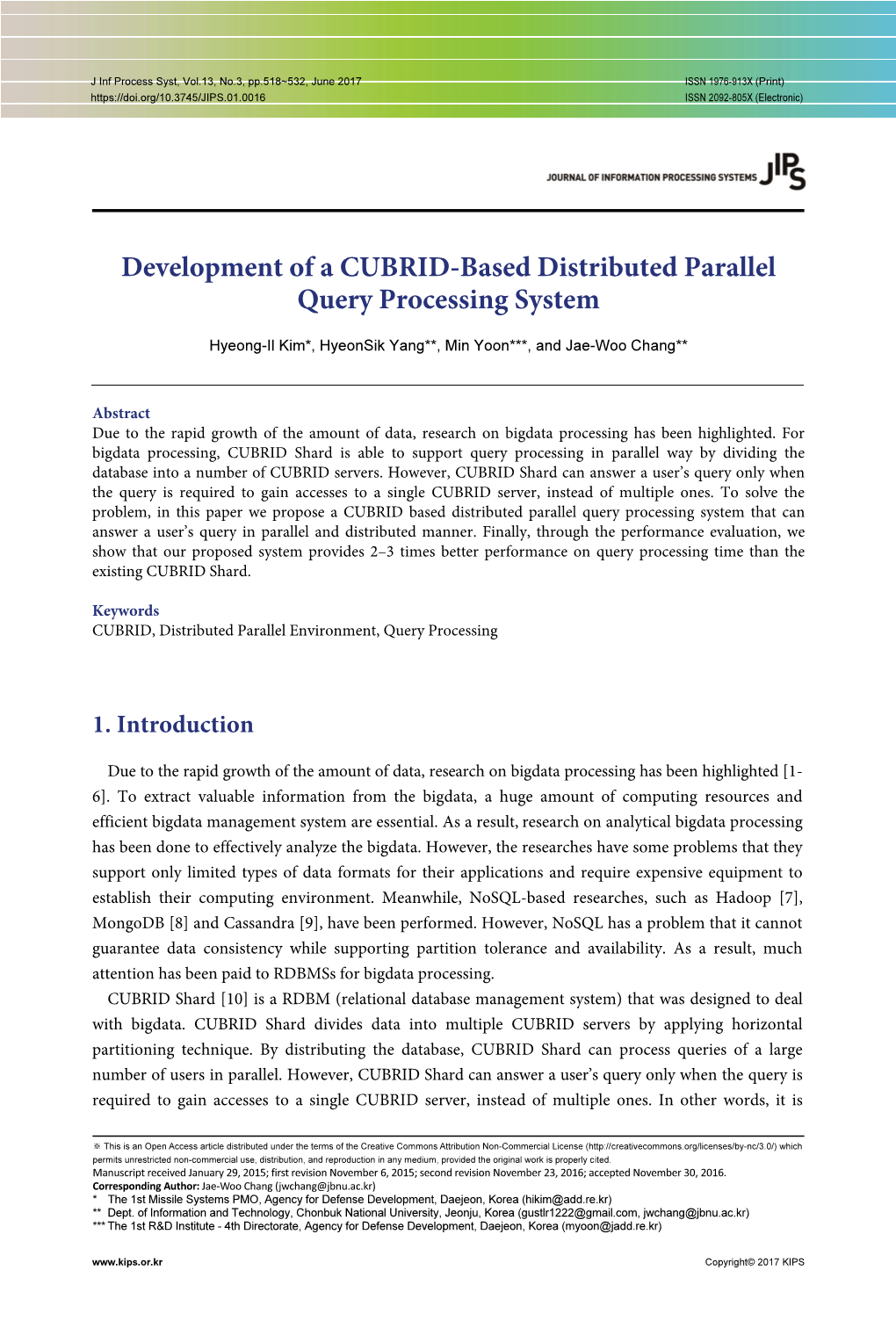 Development of a CUBRID-Based Distributed Parallel Query Processing System