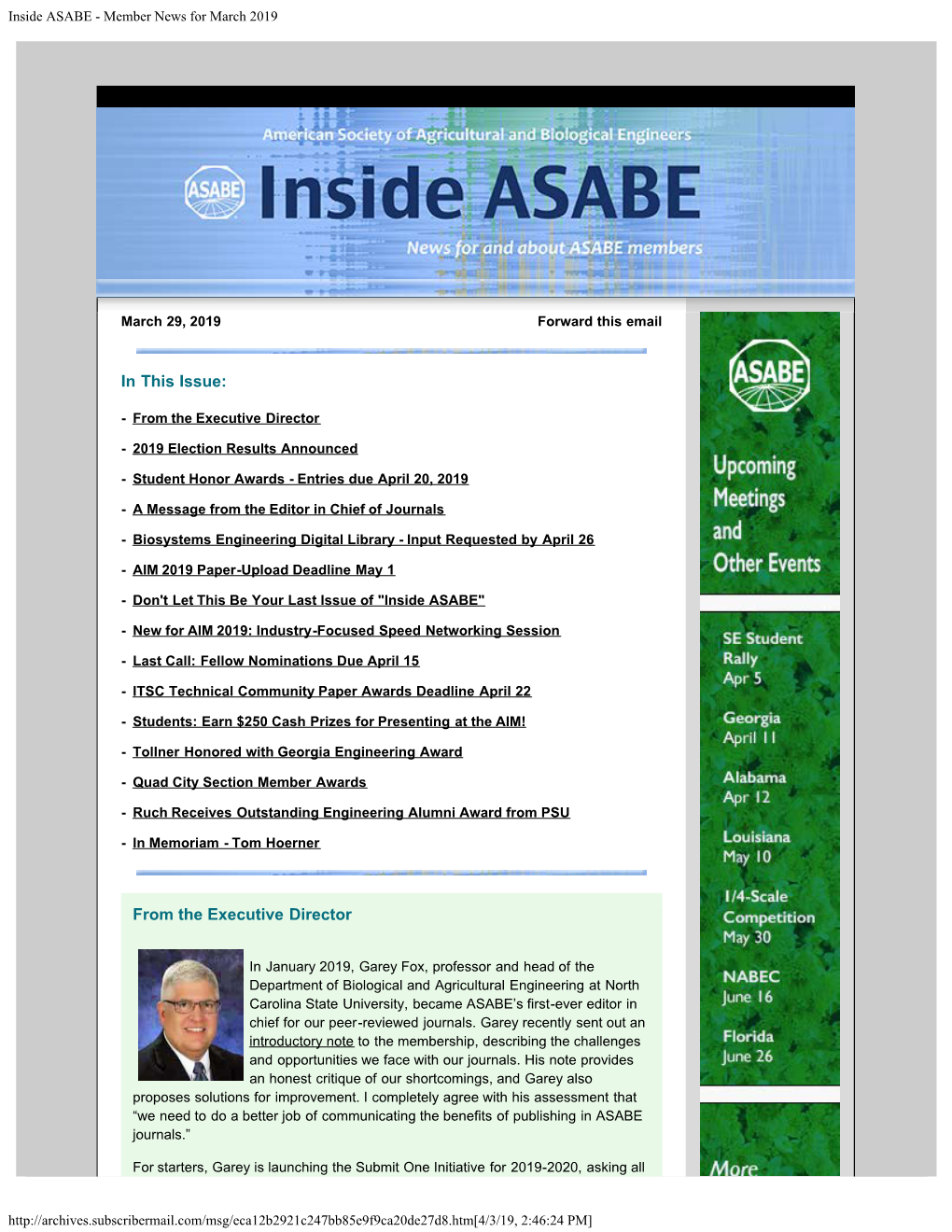 Inside ASABE - Member News for March 2019