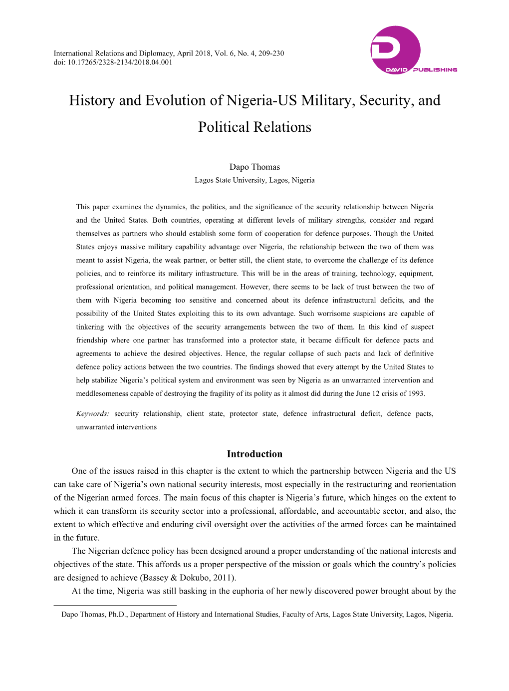 History and Evolution of Nigeria-US Military, Security, and Political Relations