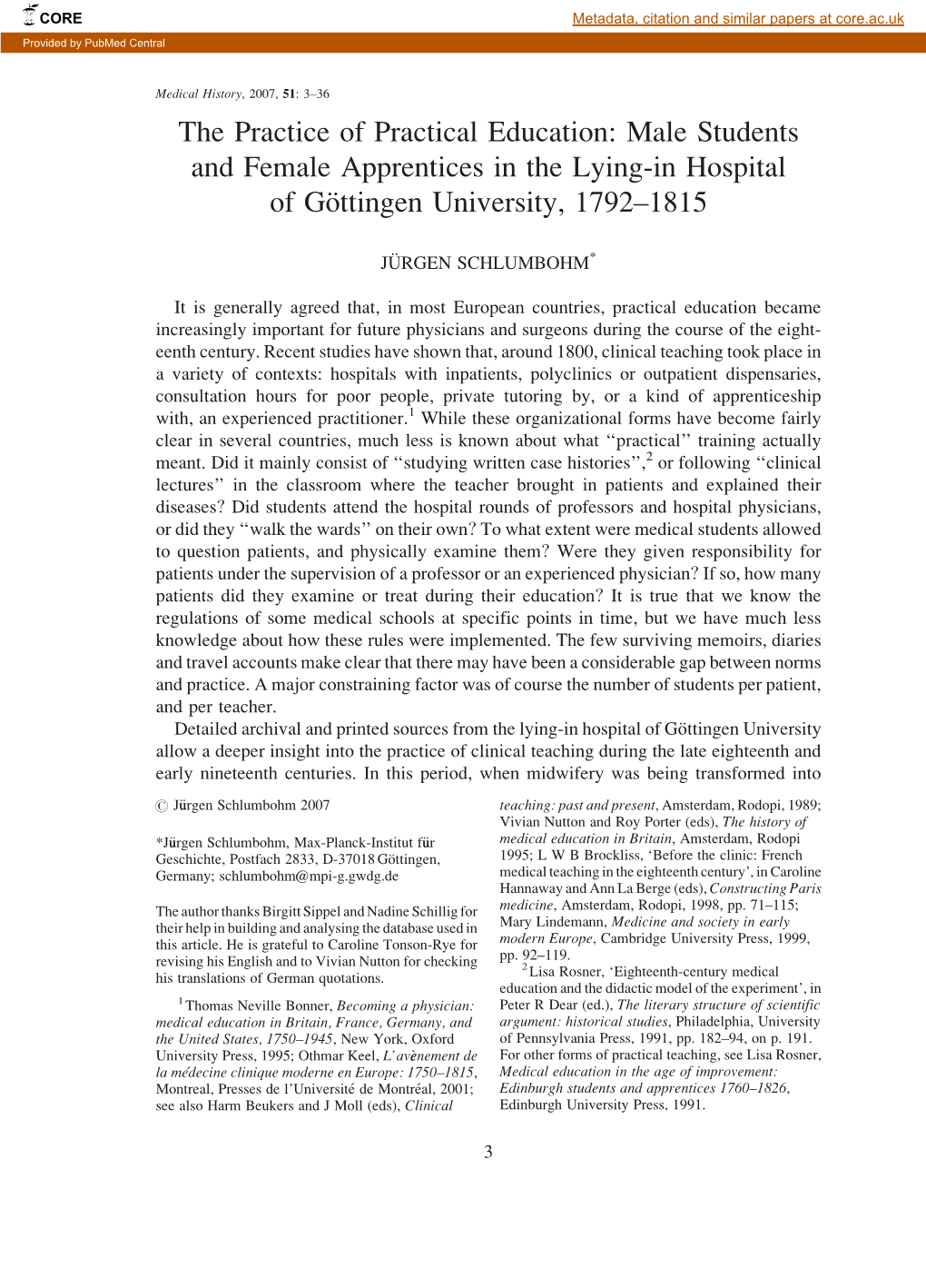 Male Students and Female Apprentices in the Lying-In Hospital of Go¨Ttingen University, 1792–1815