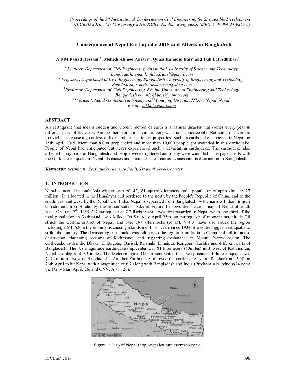 Consequence of Nepal Earthquake 2015 and Effects in Bangladesh