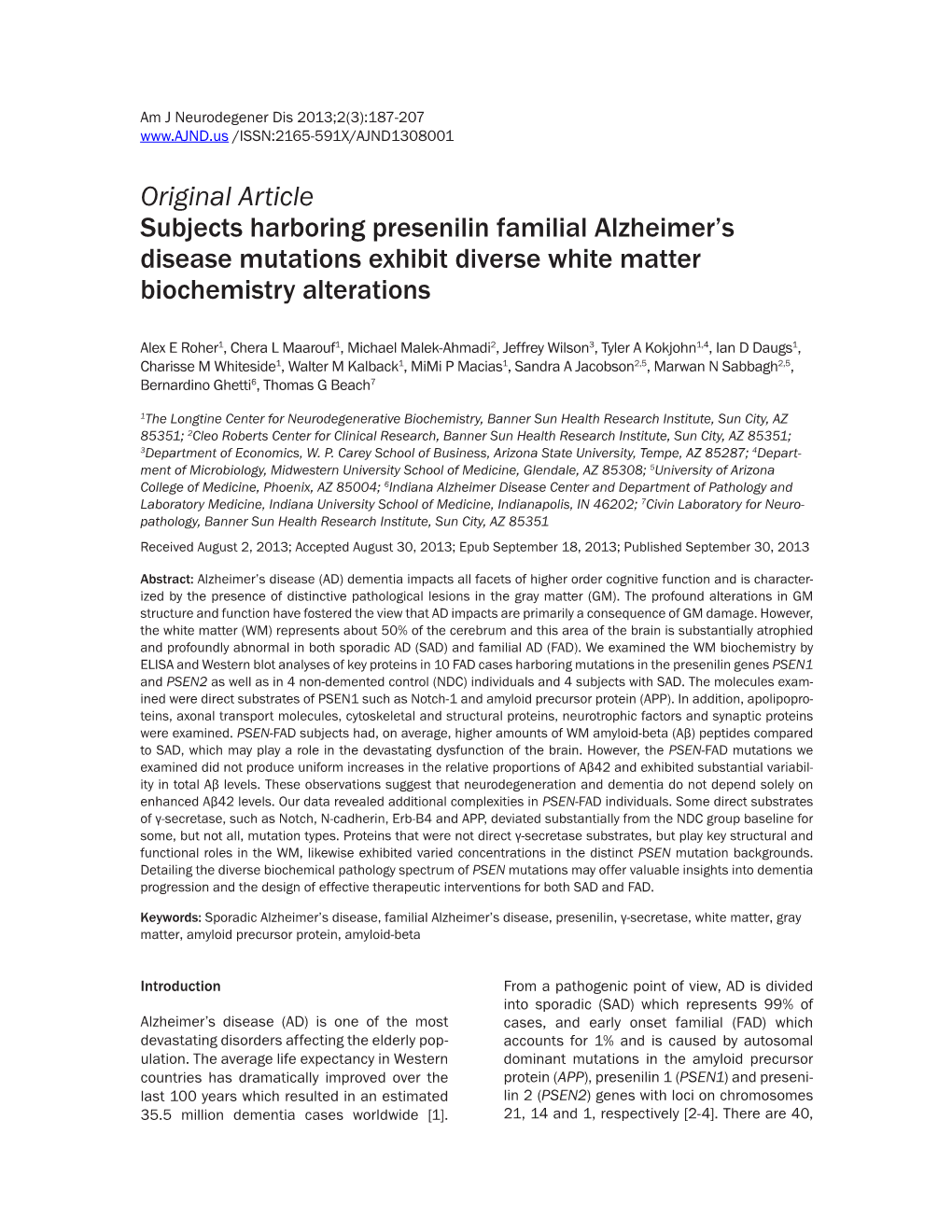Original Article Subjects Harboring Presenilin Familial Alzheimer's