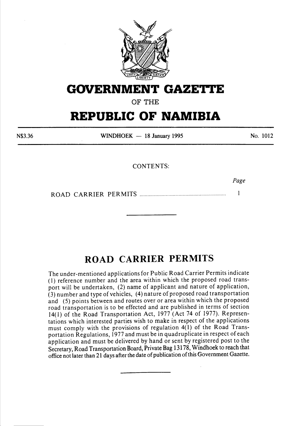 Government Gazette Republic of Namibia