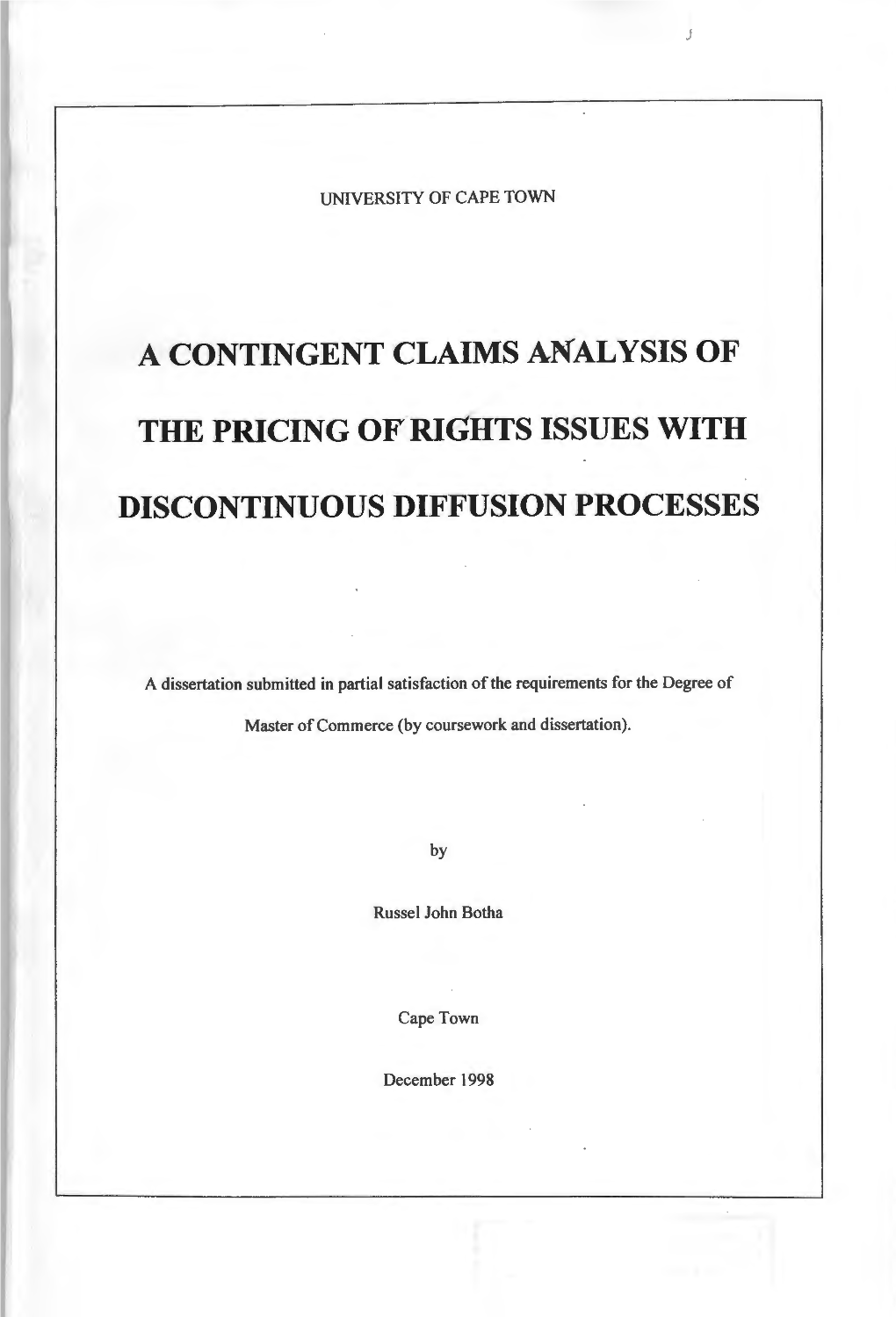 A Contingent Claims Analysis of the Pricing of Rights Issues with Discontinuous Diffusion