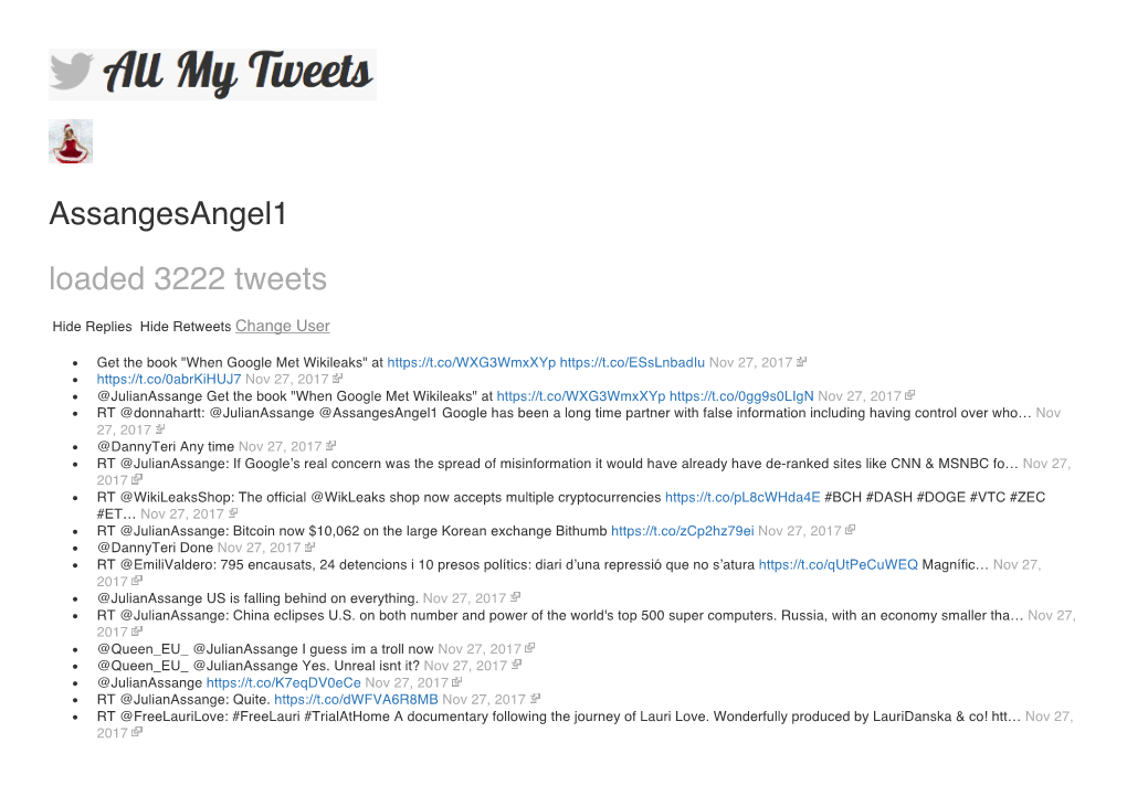 Assangesangel1 Loaded 3222 Tweets