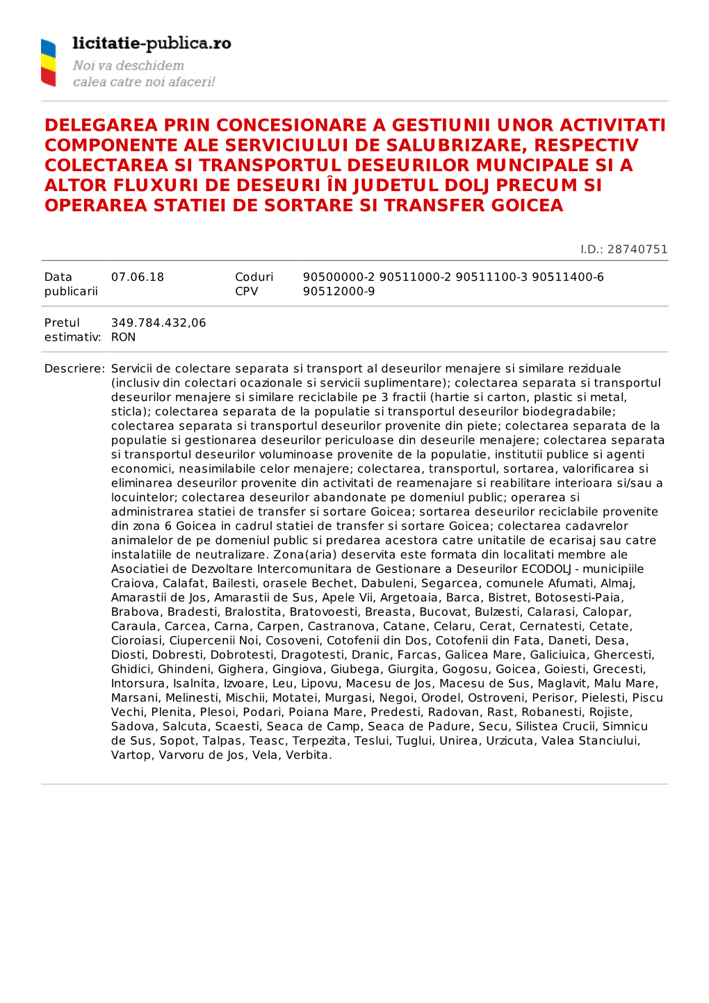 Delegarea Prin Concesionare a Gestiunii Unor Activitati