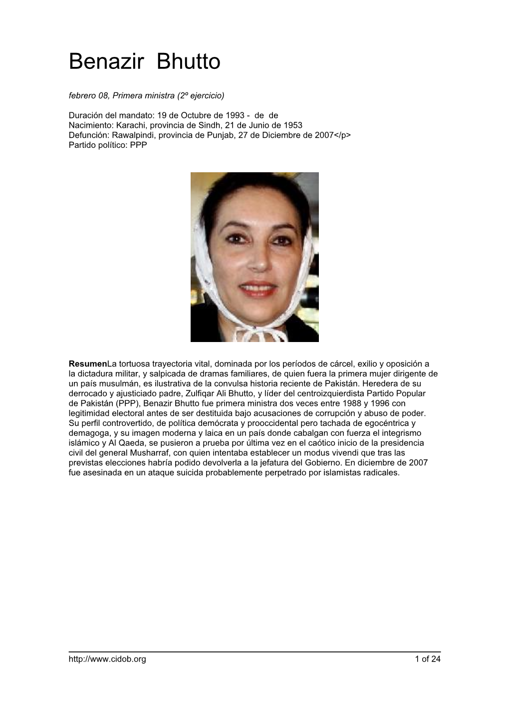 Benazir Bhutto Febrero 08, Primera Ministra (2º Ejercicio)