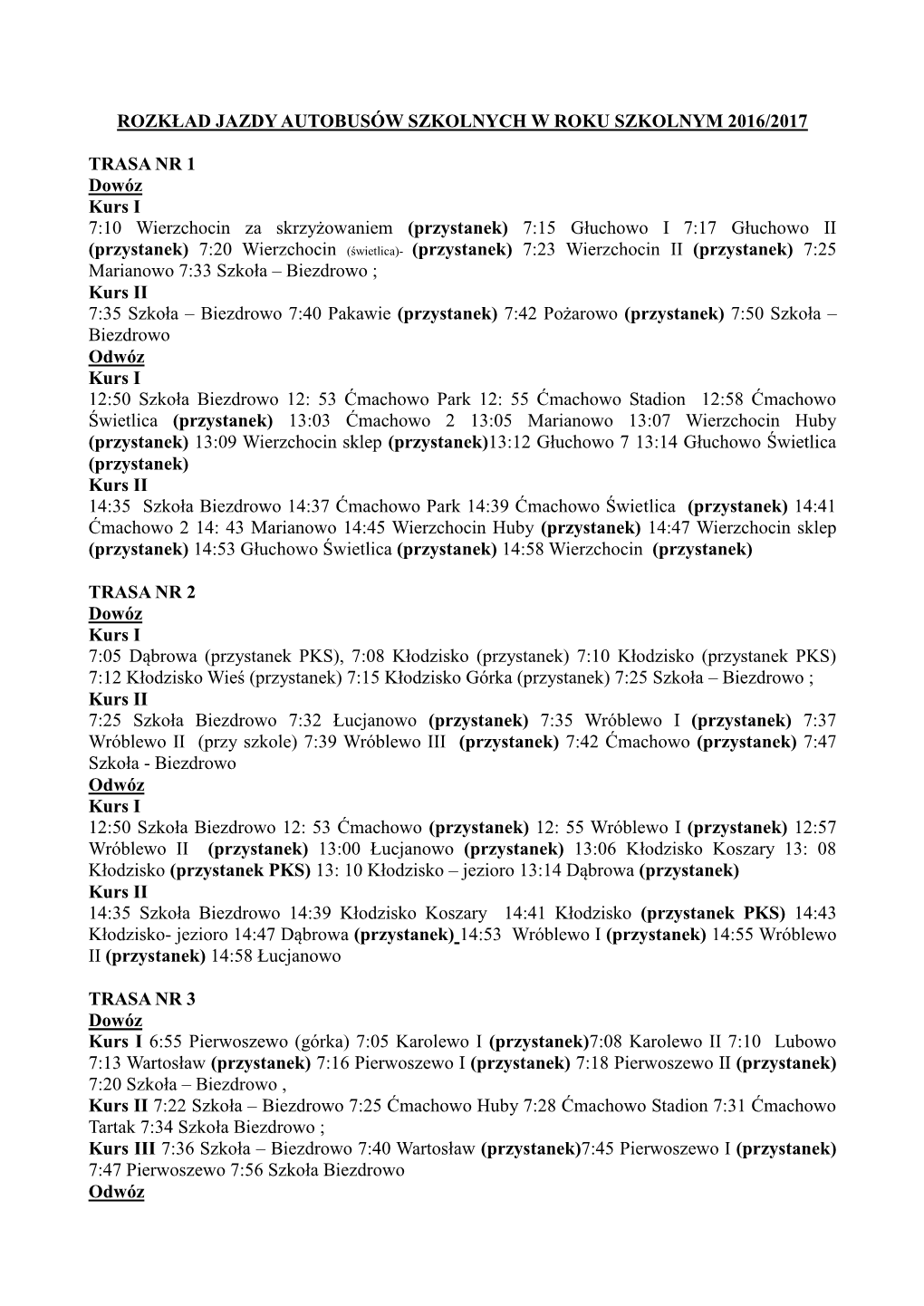 Rozkład Jazdy Autobusów Szkolnych W Roku Szkolnym 2016/2017