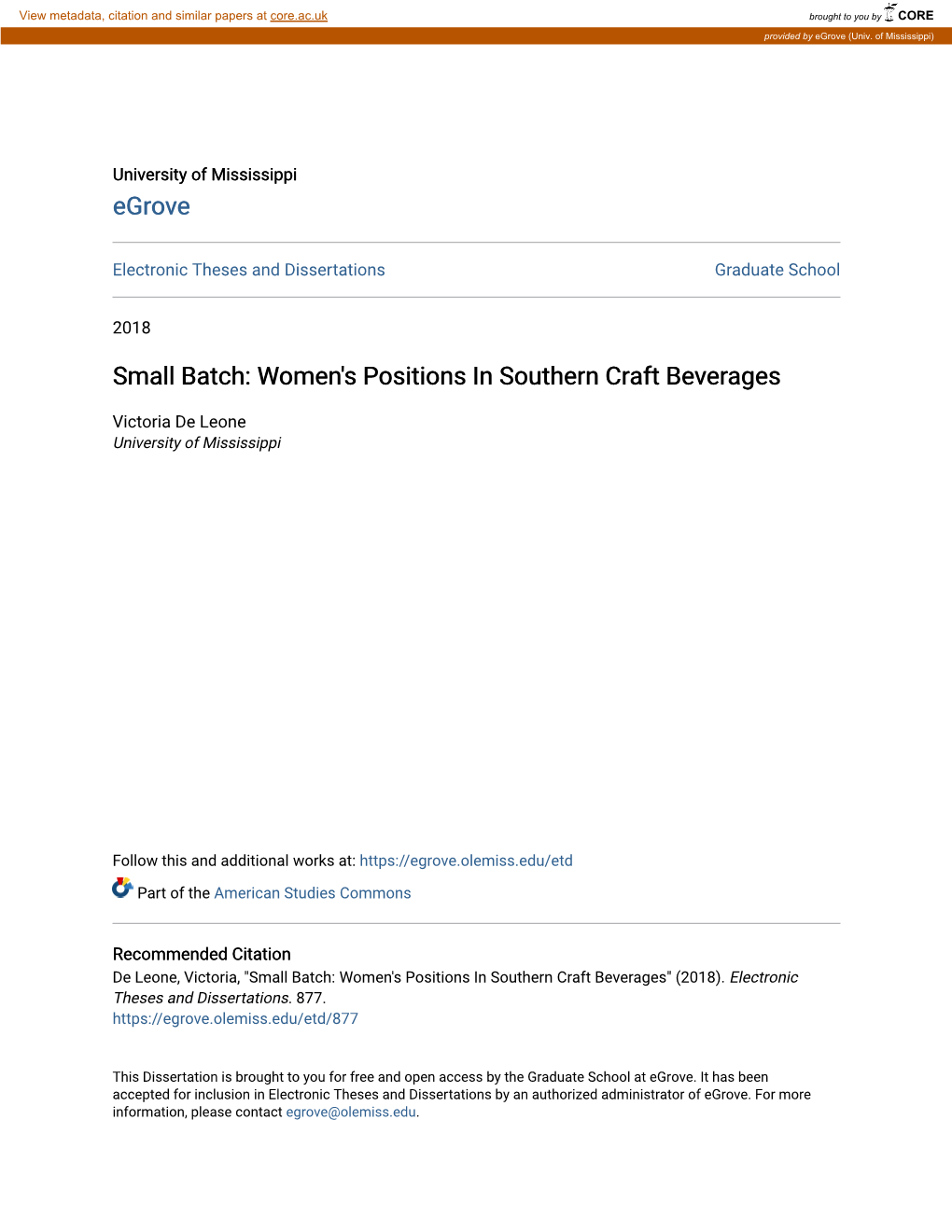 Women's Positions in Southern Craft Beverages