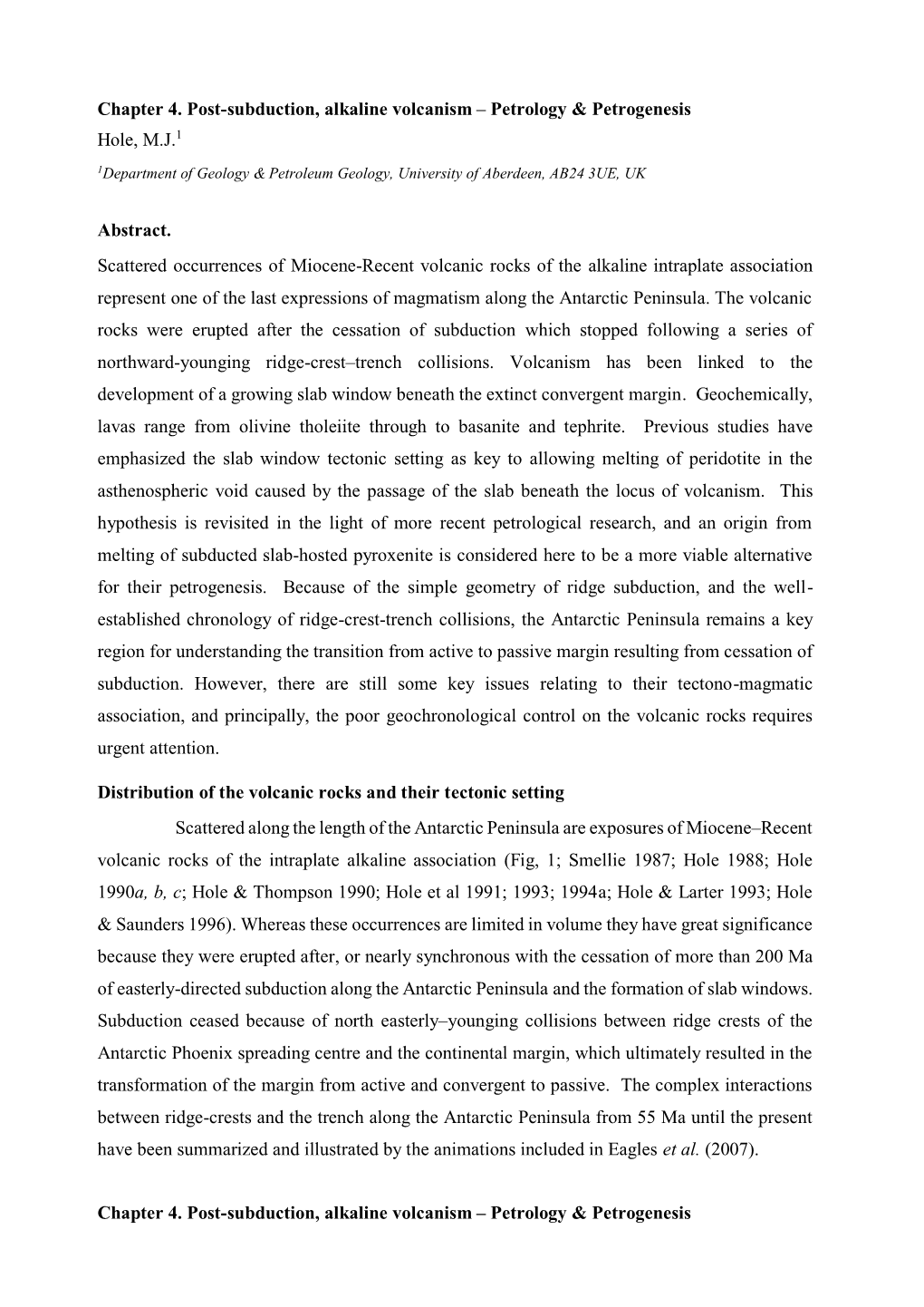 Petrology & Petrogenesis Chapter 4. Post-Subduction, Alkaline Volcanism