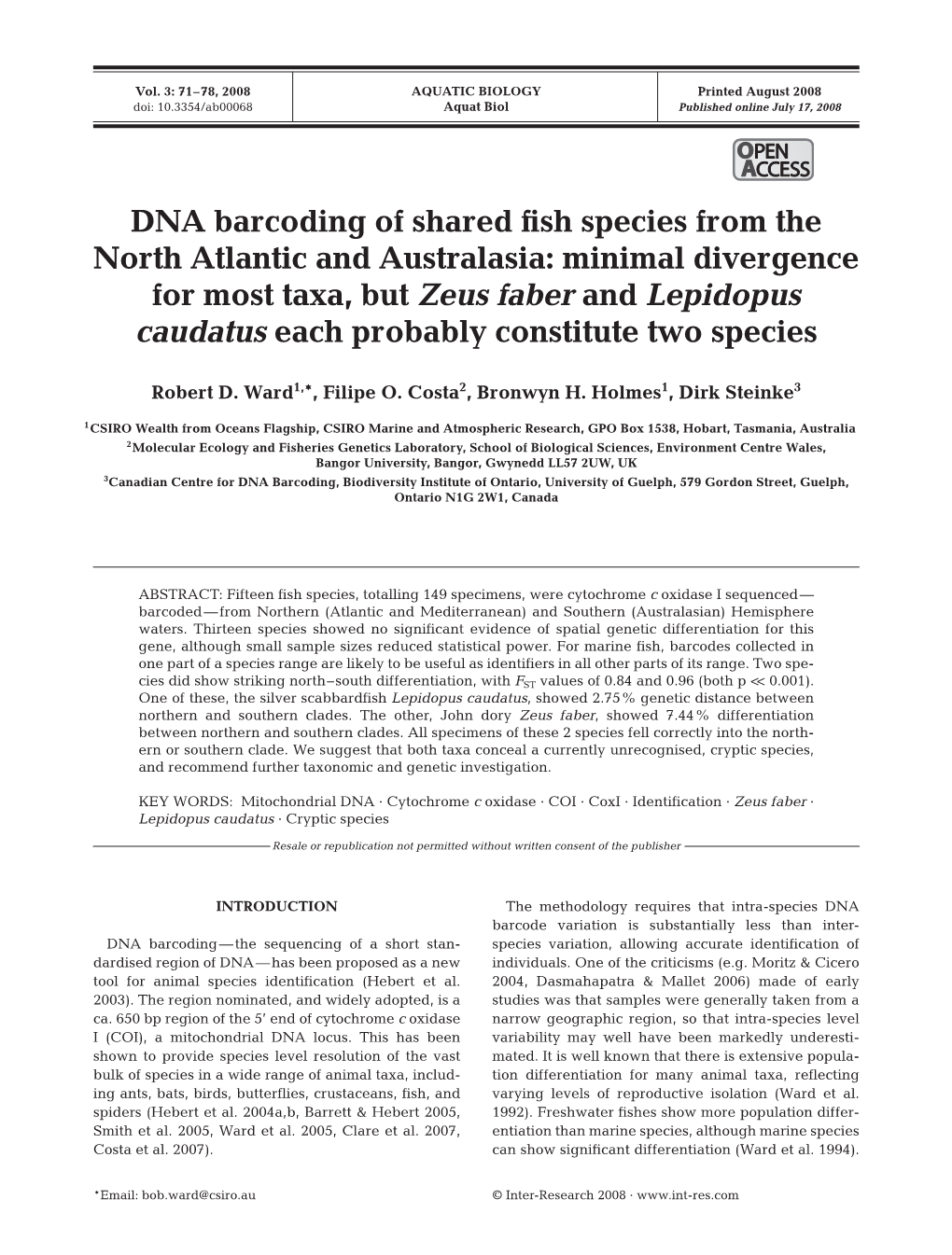 DNA Barcoding of Shared Fish Species from the North Atlantic And