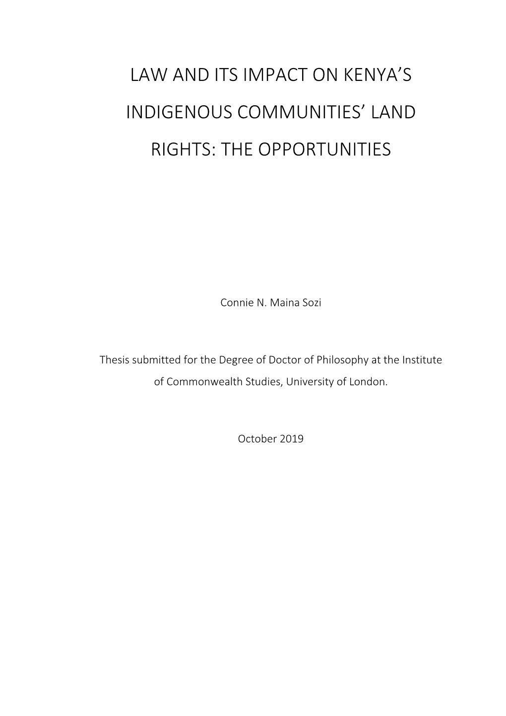 Law and Policy and Its Impact on Kenya's Indigenous Communities' Land Rights