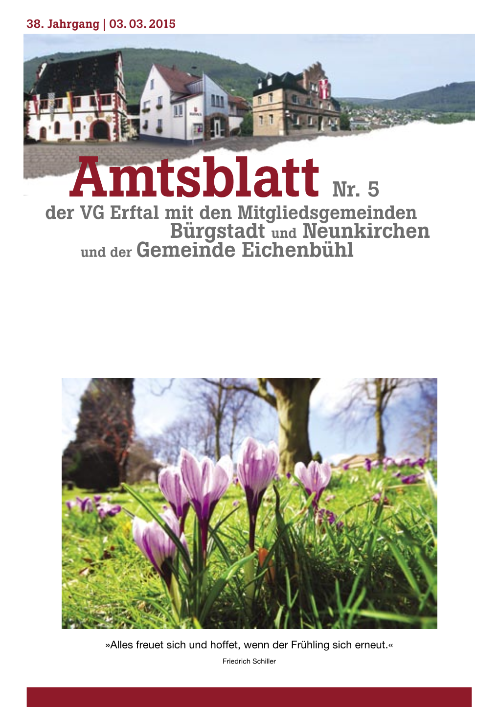 Amtsblatt Nr. 5 Der VG Erftal Mit Den Mitgliedsgemeinden Bürgstadt Und Neunkirchen Und Der Gemeinde Eichenbühl