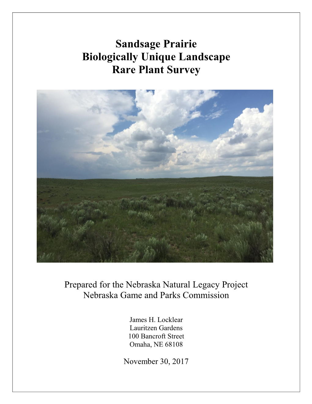 2017 Sandsage Prairie Biologically Unique Landscape Rare Plant Survey
