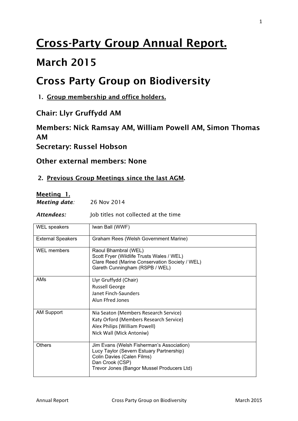 Cross-Party Group Annual Report. March 2015 Cross Party Group on Biodiversity