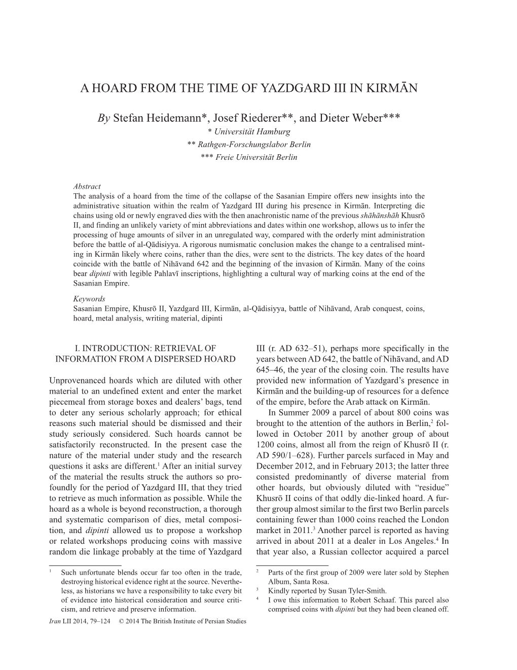 A Hoard from the Time of Yazdgard III in Kirmān