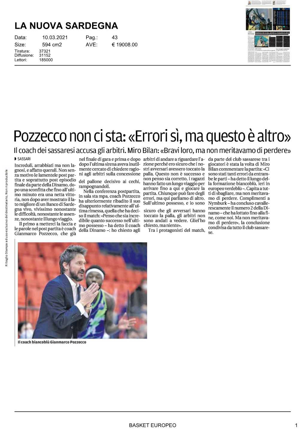 Pozzecco Non Ci Sta: "Errori Sì, Ma Questo È Altro" Il Coach Dei Sassaresi Accusa Gli Arbitri