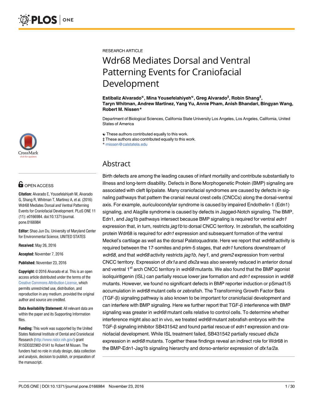 Wdr68 Mediates Dorsal and Ventral Patterning Events for Craniofacial Development