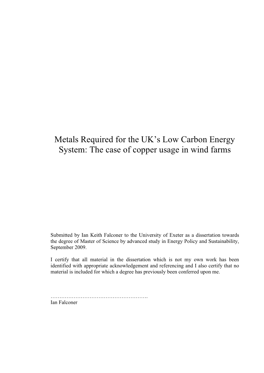 Metals Required for the UK's Low Carbon Energy System