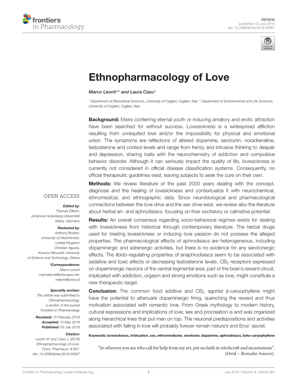 Ethnopharmacology of Love