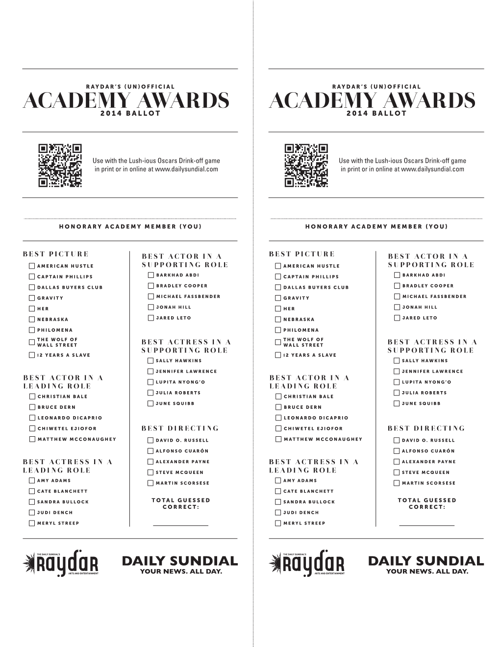 Oscars Ballot