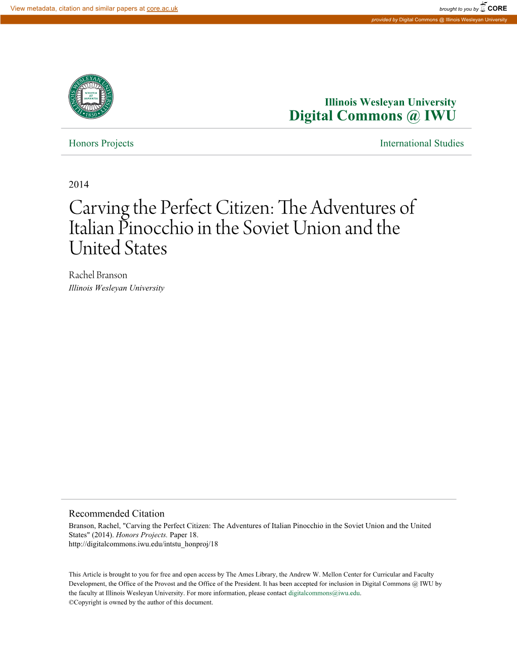 The Adventures of Italian Pinocchio in the Soviet Union and the United States Rachel Branson Illinois Wesleyan University