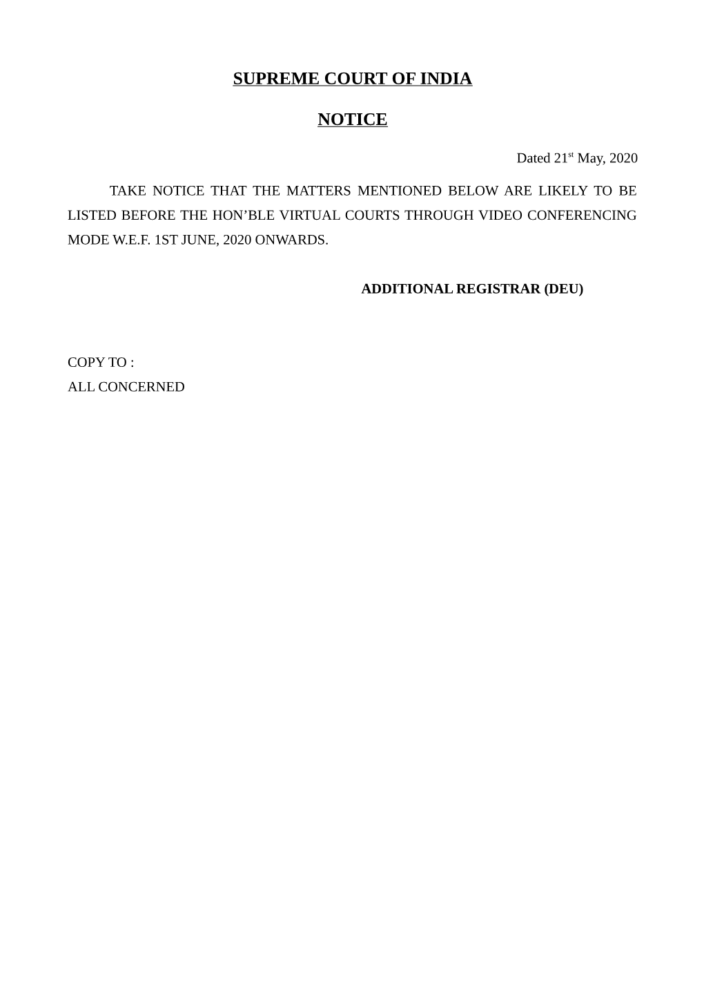 Supreme Court of India Notice