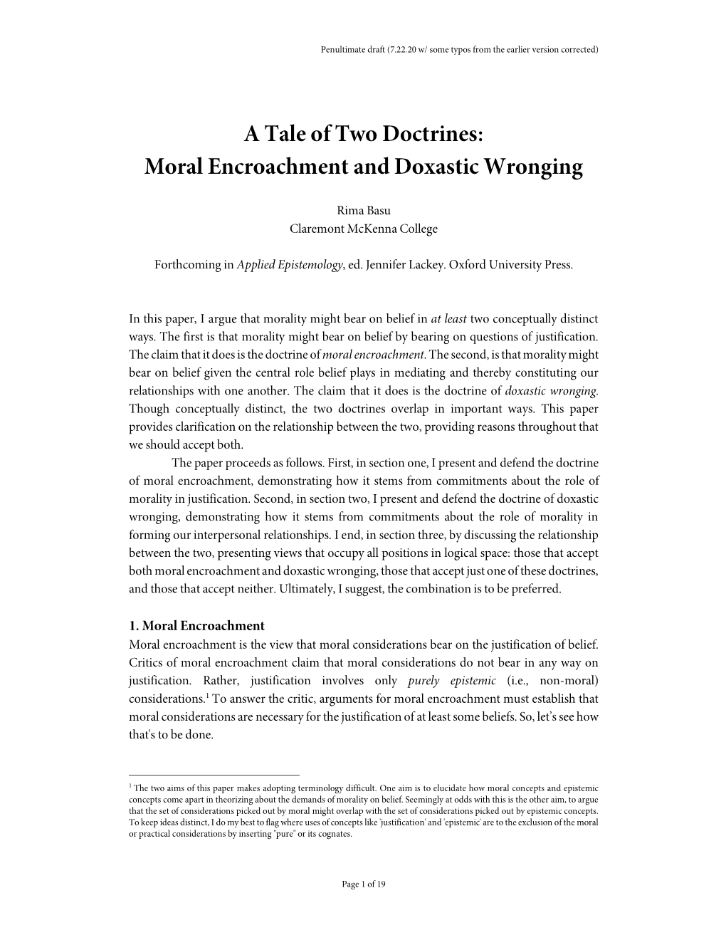 A Tale of Two Doctrines: Moral Encroachment and Doxastic Wronging