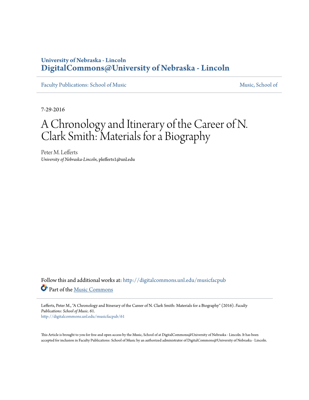 A Chronology and Itinerary of the Career of N. Clark Smith: Materials for a Biography Peter M