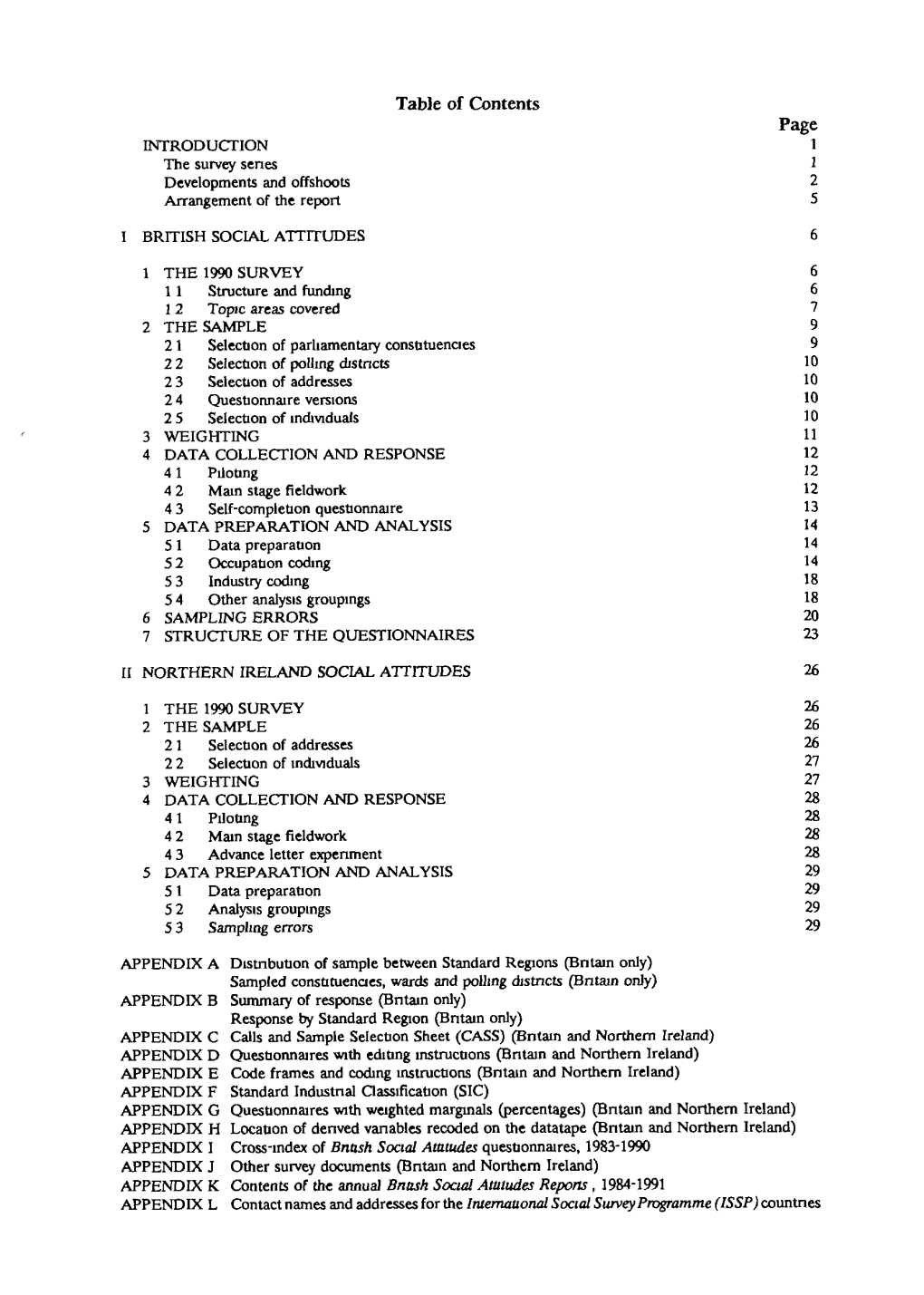 Table of Contents Page INTRODUCTION 1 the Survey Senes 1 Developmen& and Offshoots 2 Arrangement of the Report 5