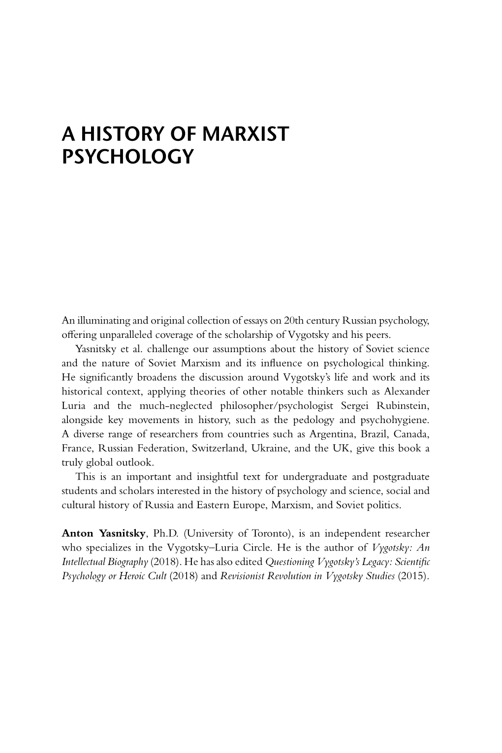 A History of Marxist Psychology