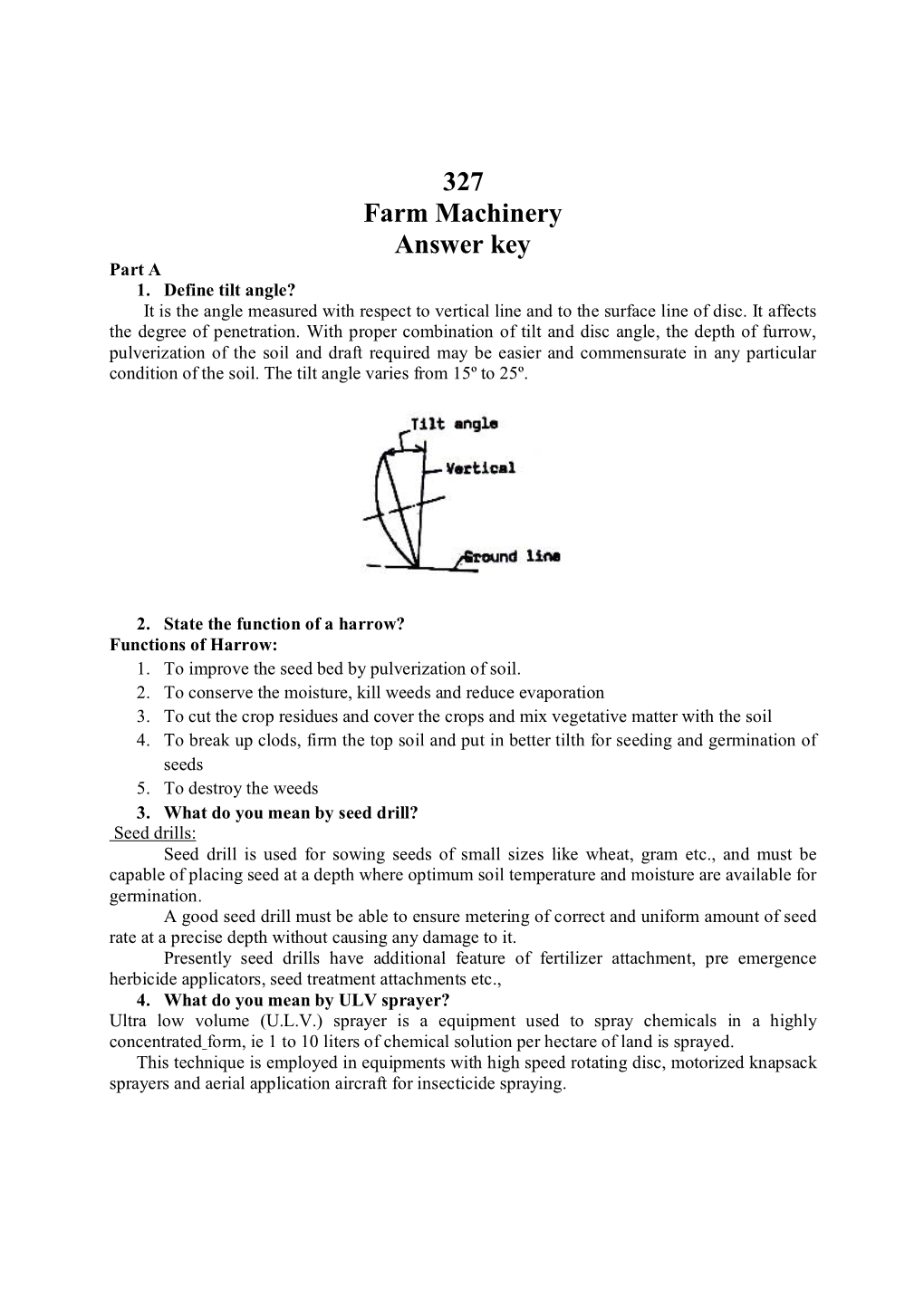 327 Farm Machinery Answer Key Part a 1