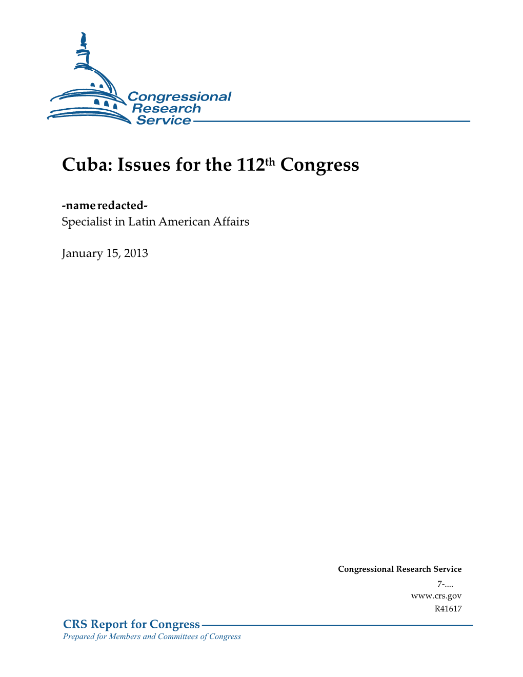 Cuba: Issues for the 112Th Congress
