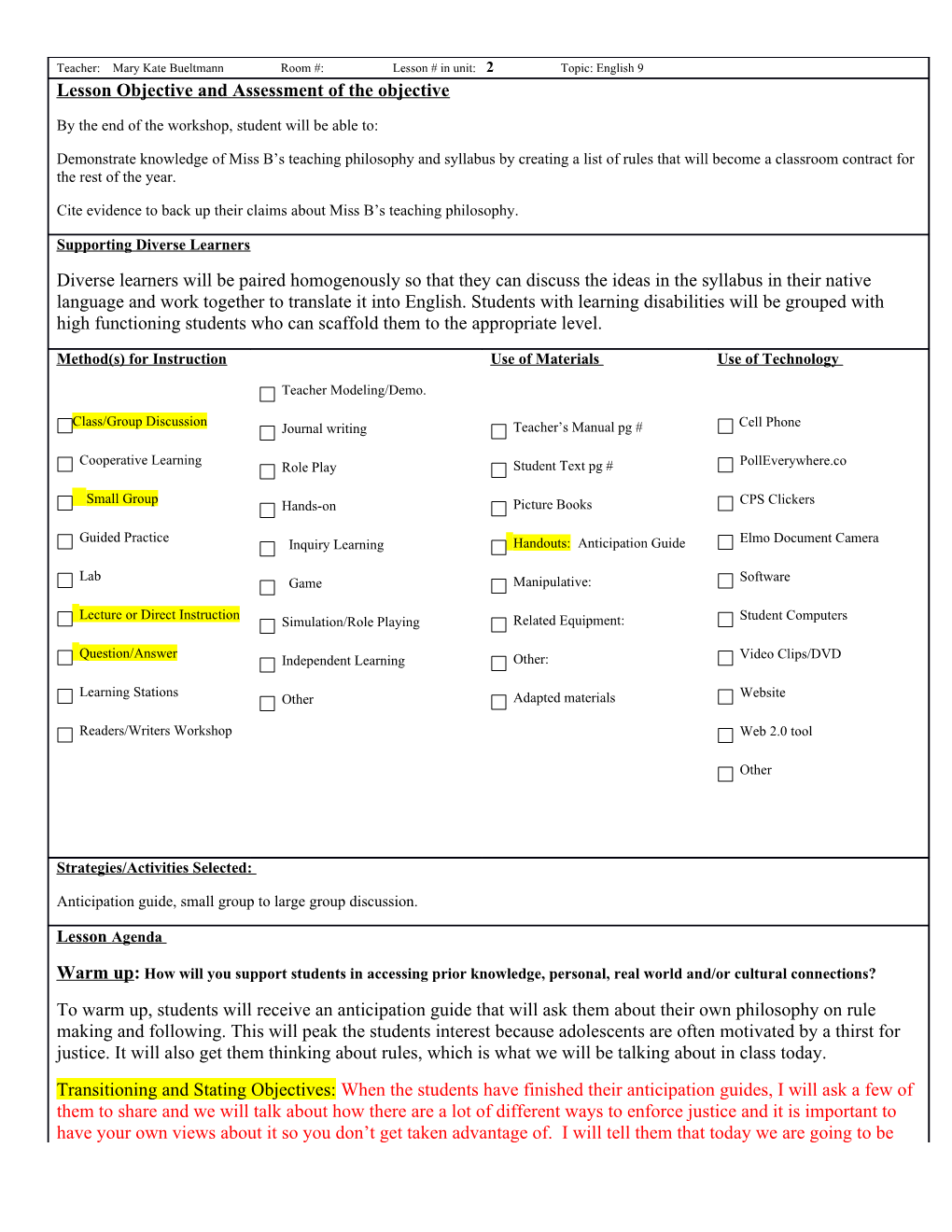 Laws and Rules Anticipation Guide