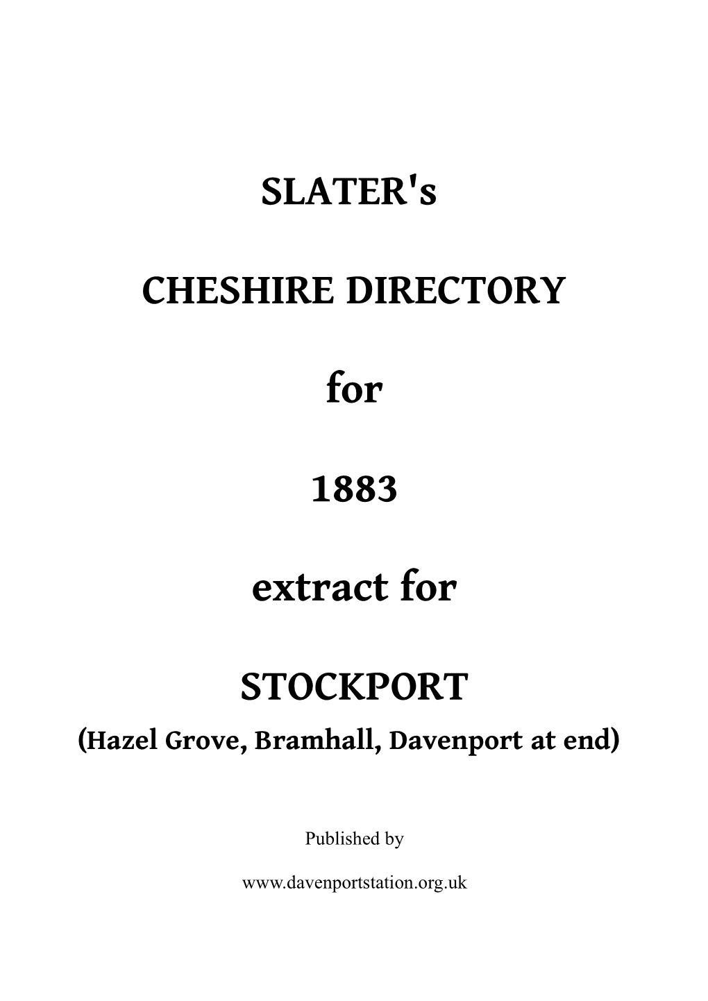 SLATER's CHESHIRE DIRECTORY for 1883 Extract for STOCKPORT