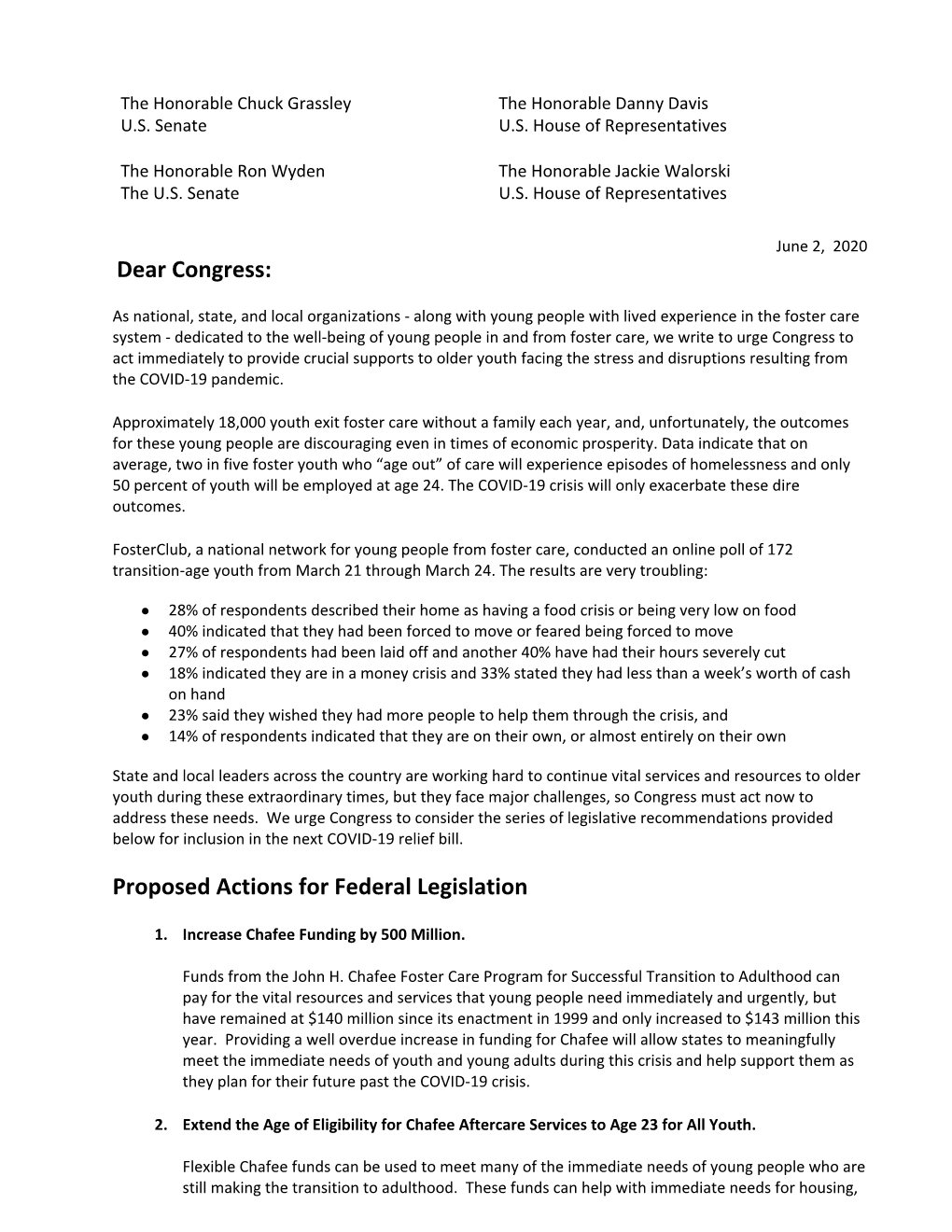 ​Dear Congress: Proposed Actions for Federal Legislation