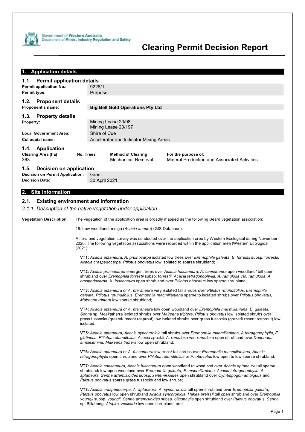 Clearing Permit Decision Report