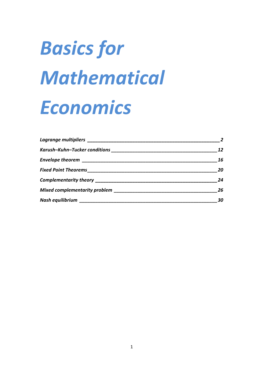 Basics for Mathematical Economics