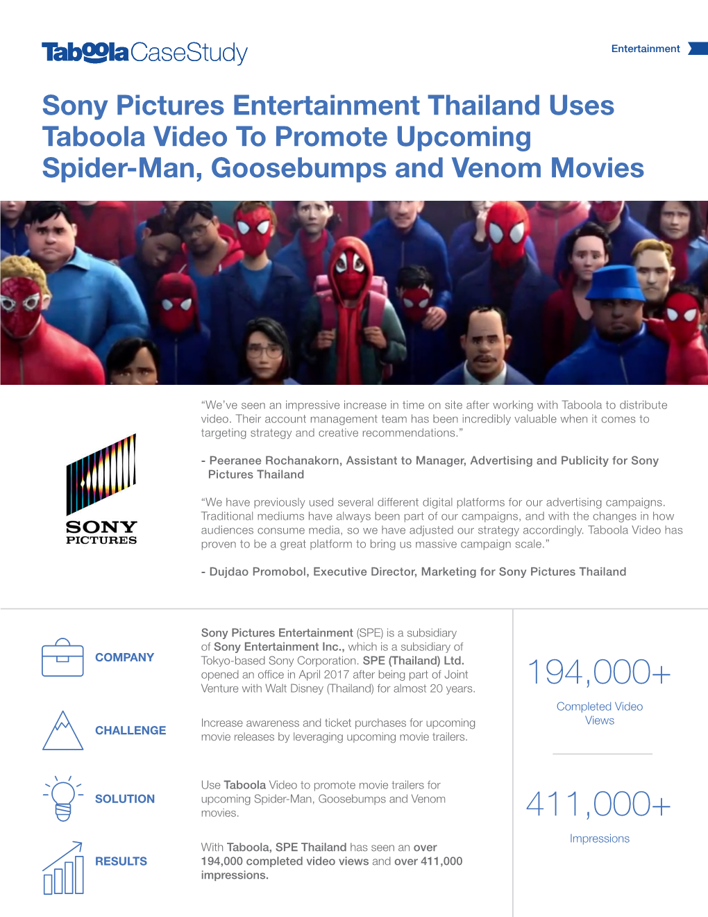 Sony Pictures Entertainment Thailand Uses Taboola Video to Promote Upcoming Spider-Man, Goosebumps and Venom Movies