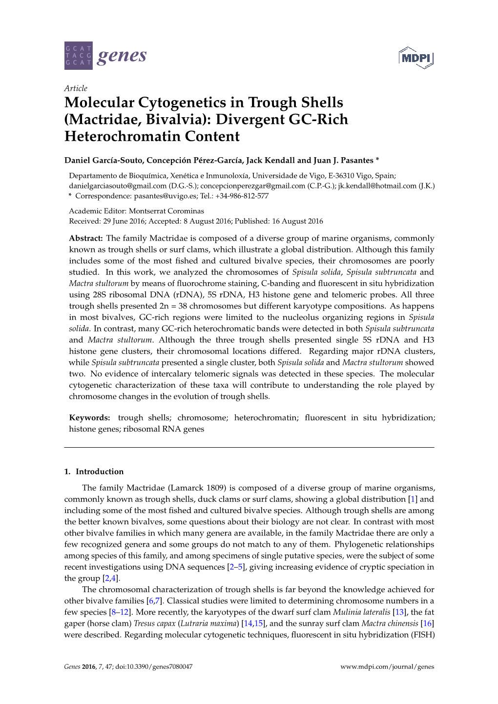 Molecular Cytogenetics in Trough Shells (Mactridae, Bivalvia): Divergent GC-Rich Heterochromatin Content