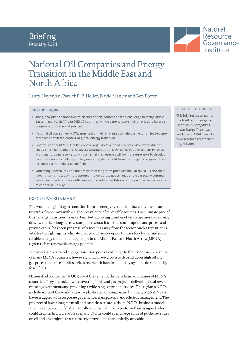 National Oil Companies and Energy Transition in the Middle East and North Africa