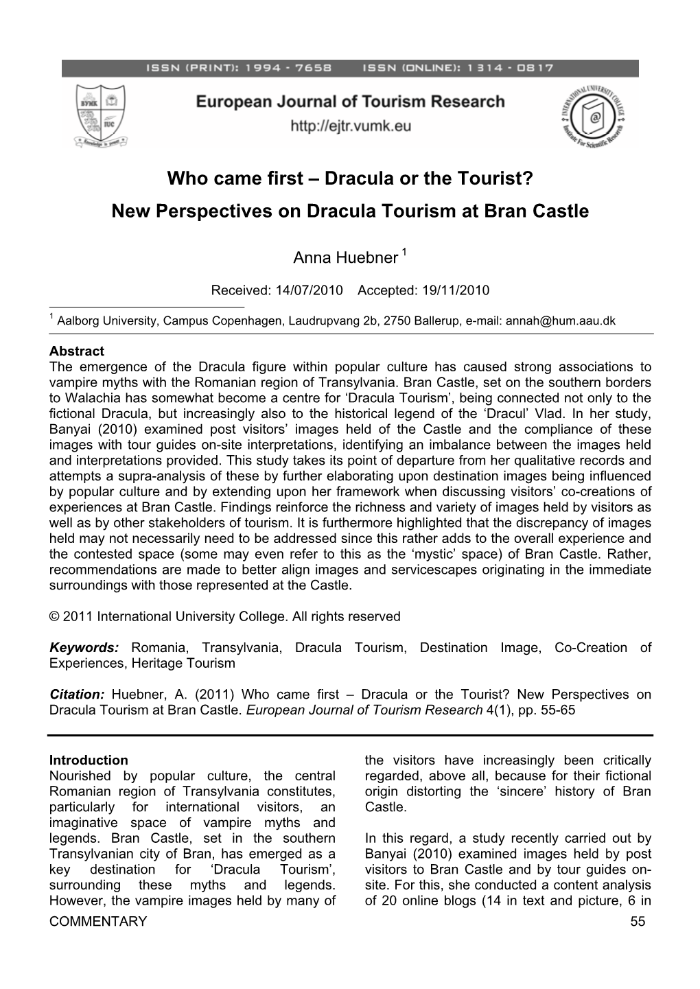 New Perspectives on Dracula Tourism at Bran Castle