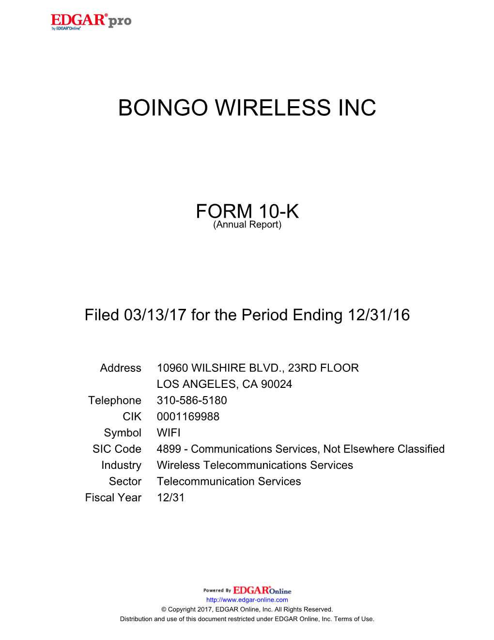 Boingo Wireless Inc